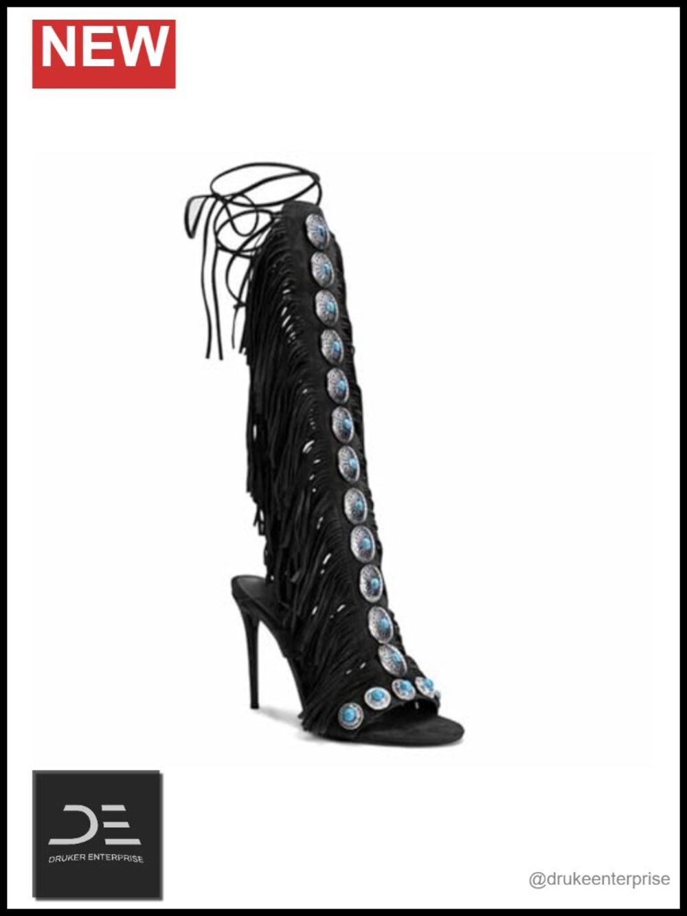 Knee High Gladiator Fringe Heels Sandals Women Stiletto Lace Up Strappy Open